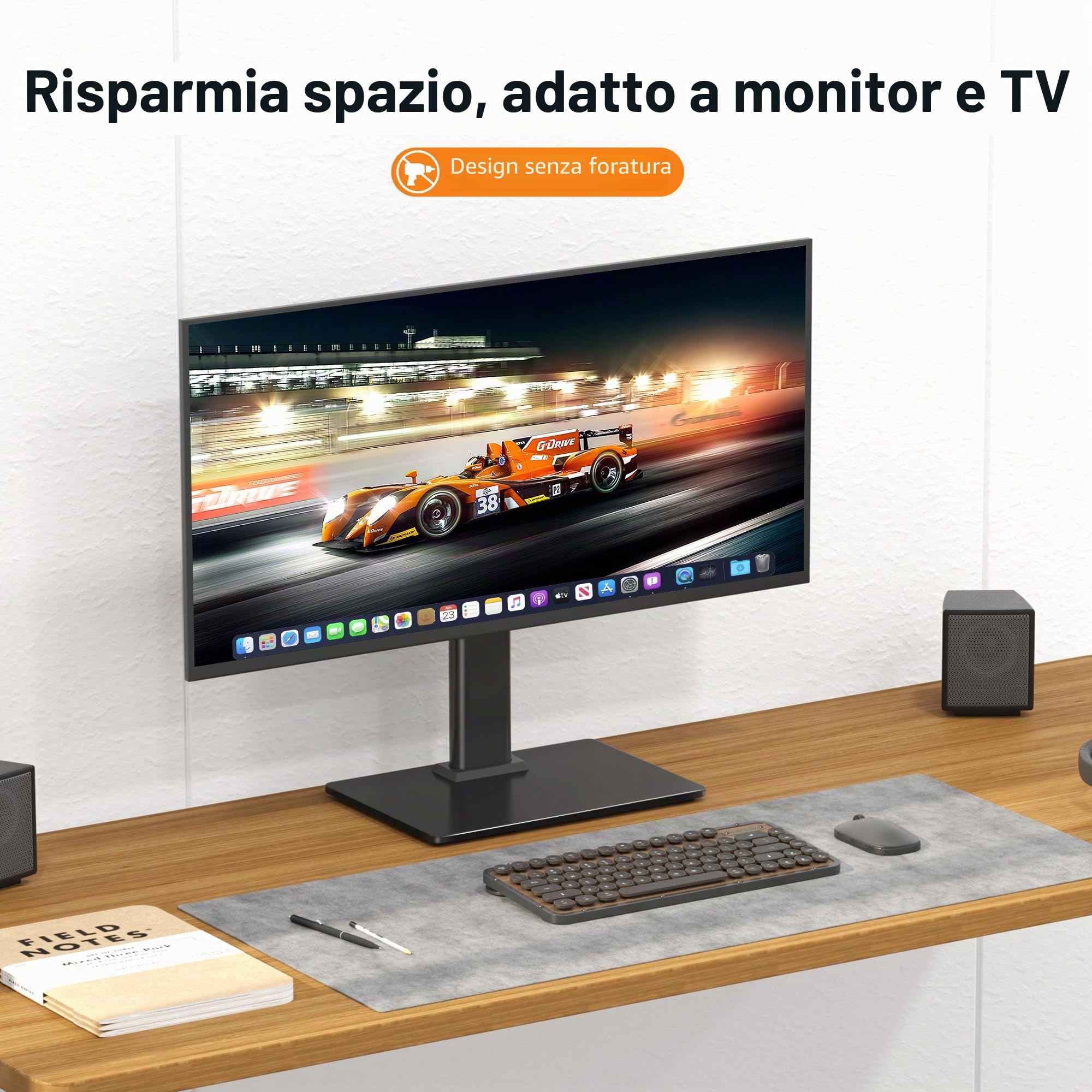XINLEI Supporto Girevole per TV da Tavolo, Universale per 17-43 Pollici, Altezza Regolabile 265-385mm, Portata 45kg, VESA Max 200x200, Installazione Senza Forature