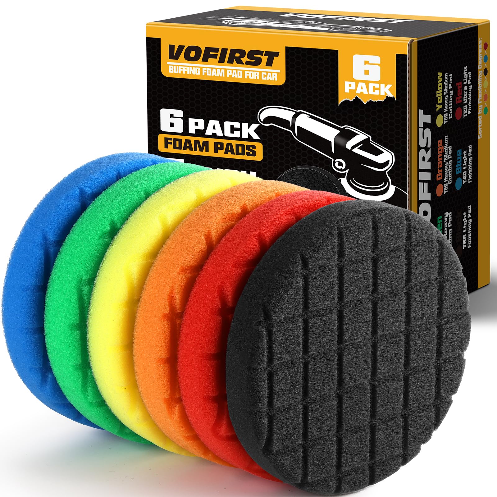 VOFirst 8 Pcs Buffing Polishing Pad, 5.5 Inch Buffing Pads, Compound Buffing Sponge Pads & Woolen Pads Cutting Polishing Pad Kit for Car Buffer Polisher