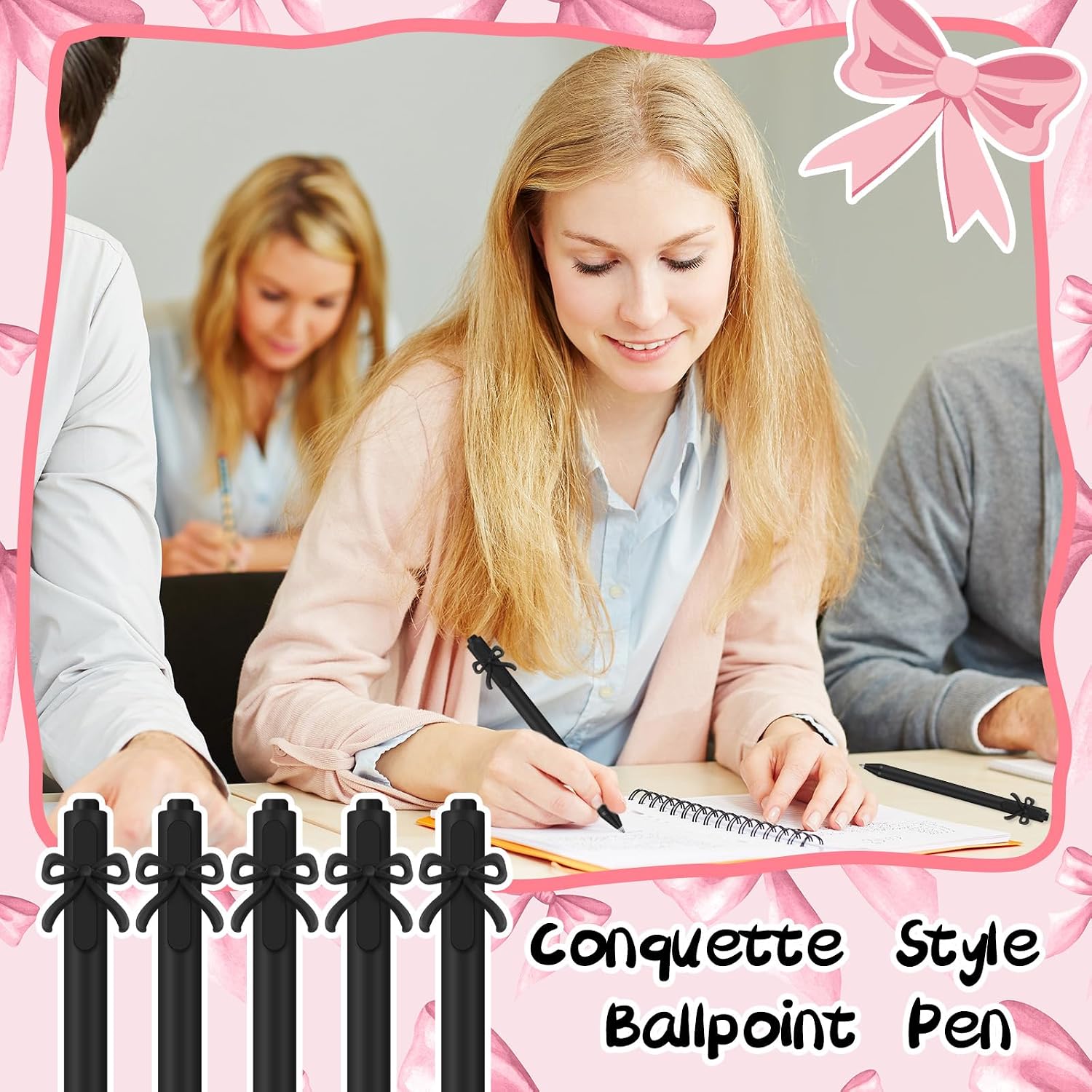 Sayglossy 20 Pcs Bow Pens Coquette Cute Pens Bow Party Favors, Black image 3