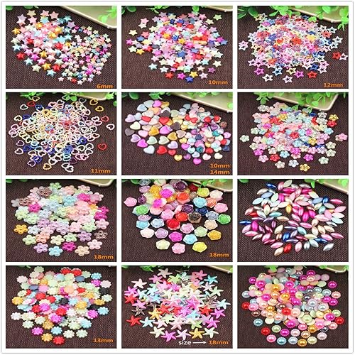 Miniatura 8 de Color aleatorio, 500 unidades de flores ABS para manualidades, perlas de imitación, cuentas de limo, botones de parte trasera plana, accesorios de