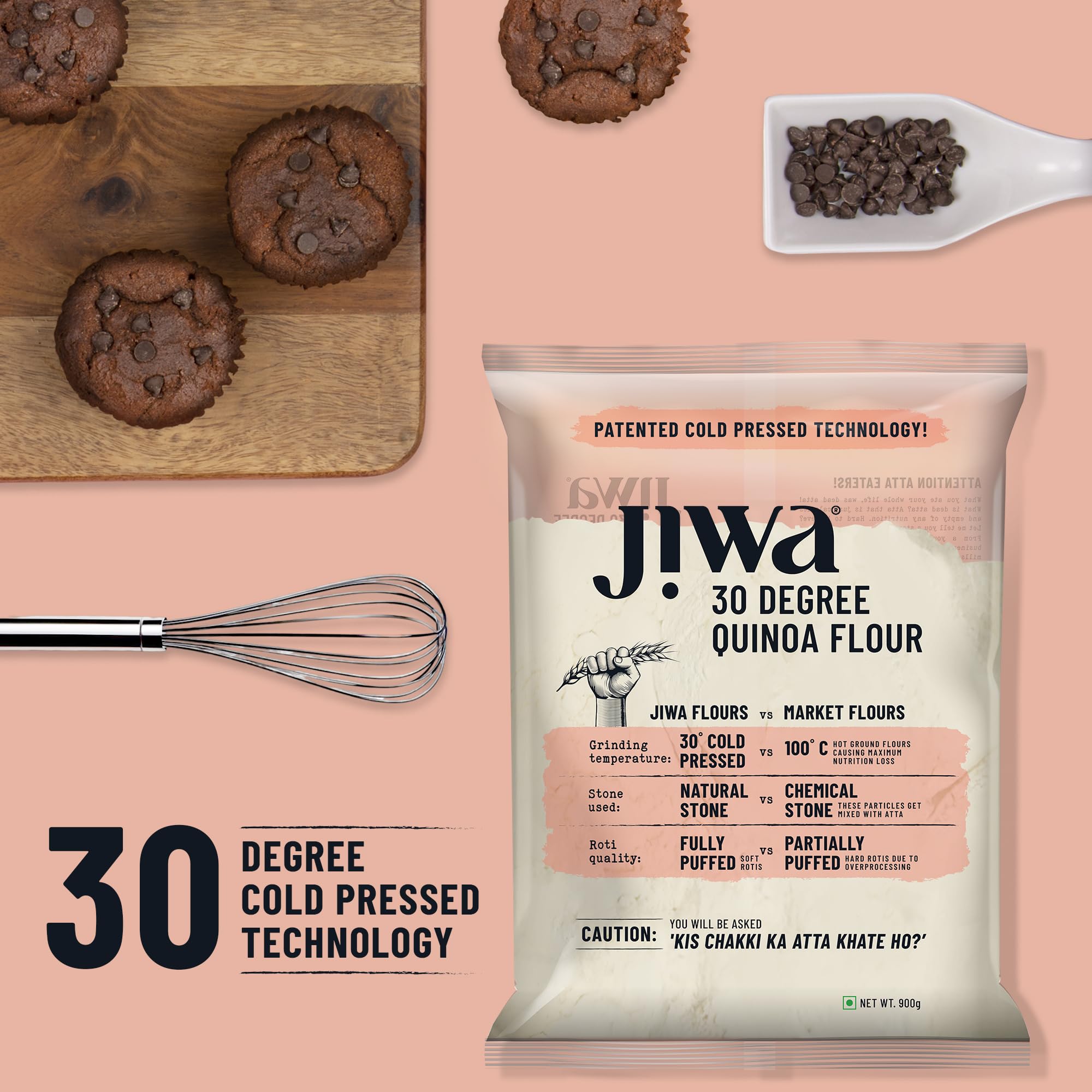 JIWA healthy by nature Organic Quinoa Flour | Soft Fluffy Rotis | Protein Rich Chakki Ground Atta | Indian Origin | Certified Organic & Gluten Free | 100% Natural | 900 g - Image 5 thumbnail