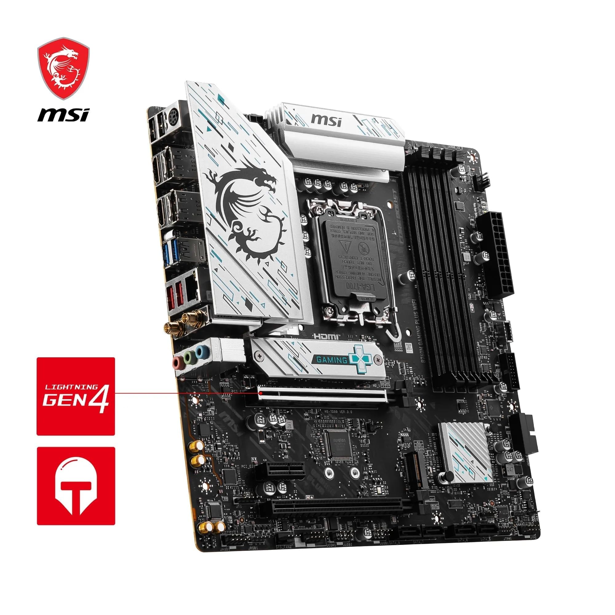 MSI B760M Gaming Plus WiFi Carte Mère, mATX - Compatible avec Les processeurs Intel de 14e, 13e et 12e Gén, LGA 1700 - DDR5 Memory Boost 6800+MHz/OC, 1x PCIe 4.0 x16, 2 x M.2 Gen4, LAN 2.5G, Wi-FI 6E