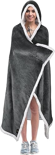 Miniatura 2 de Tirrinia Manta de sherpa con capucha y forro de sherpa, cálida y acogedora, 47 x 73 pies, manta Sherpa