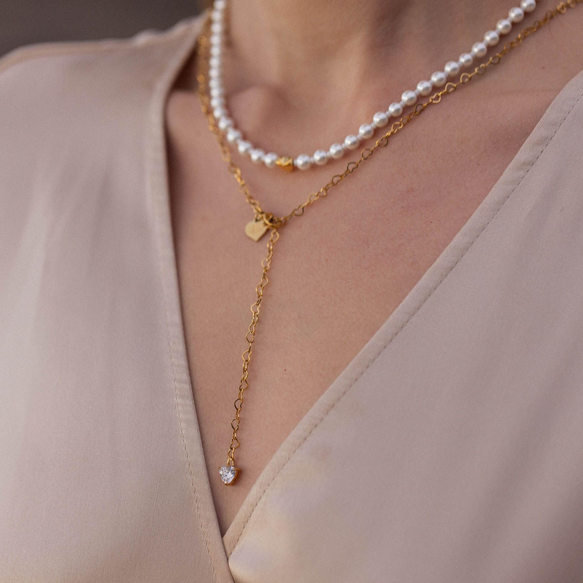 Purelei Endless Love Kette (Gold, Silber, Rosegold), Wasserfeste Y-Halskette für Frauen mit Herzanhänger aus Edelstein, Kette aus Edelstahl, Geschenk für Frauen, 60 cm Länge verstellbar