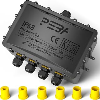 PEBA Wasserdicht Abzweigdose Erdkabel Kabelverbinder IP68 Verteilerdose steckdose aussen verteiler 4mm-14mm kabel für außen garten outdoor wasserdichte verbinder box 5-Wege steckdosen Schwarz 1 Stück