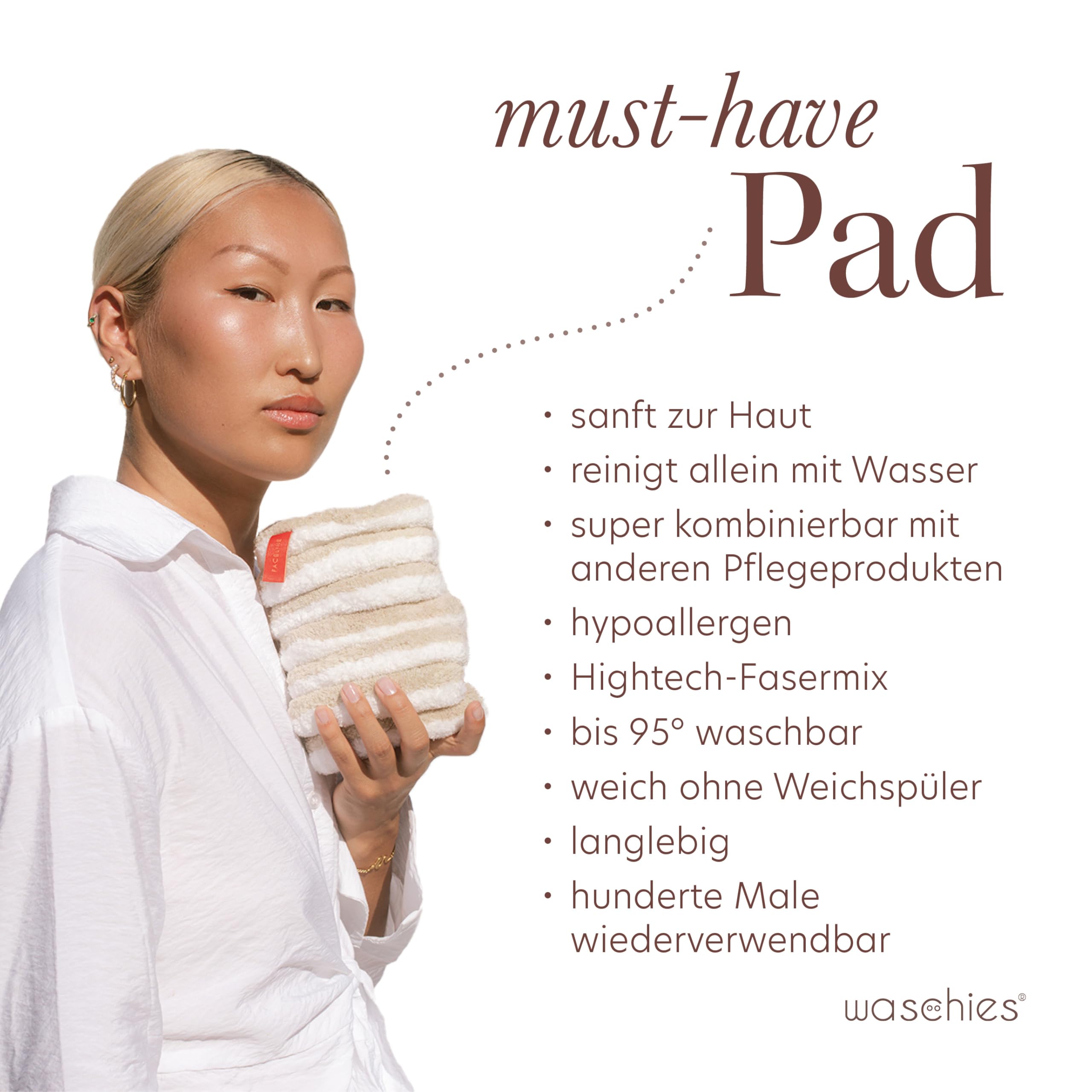 Waschies 7-tlg. All White Geschenkset für Frauen – Abschminkpads, Toner Pads & Peeling Pads – waschbar, wiederverwendbar