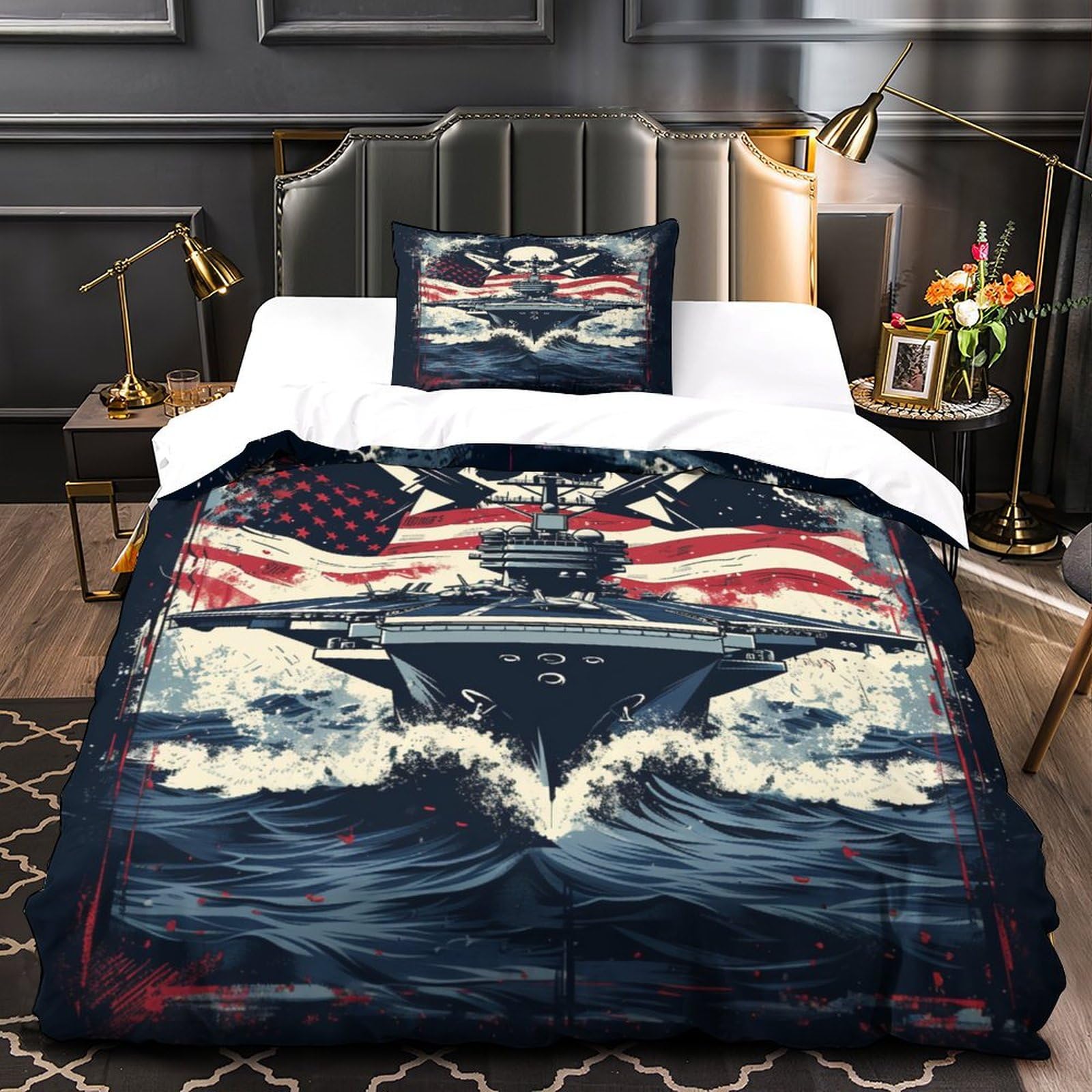 Parure de lit imprimé warship 3D microfibre respirante housse de couette single