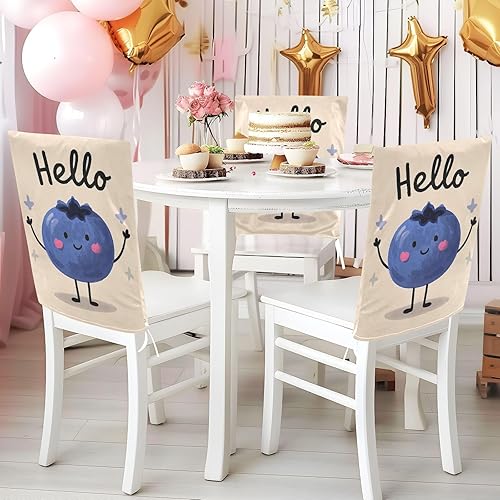 Miniatura 5 de Juego de 6 fundas decorativas para sillas de comedor de Hello Cartoon con diseño de arándanos azules para el hogar, restaurante, banquete, fundas