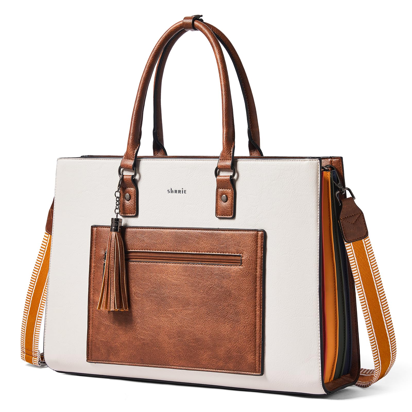 Shrrie Borsa per laptop da 16 pollici per donna-moda lato arcobaleno,Borsa in pelle impermeabile,Borsa per laptop vintage