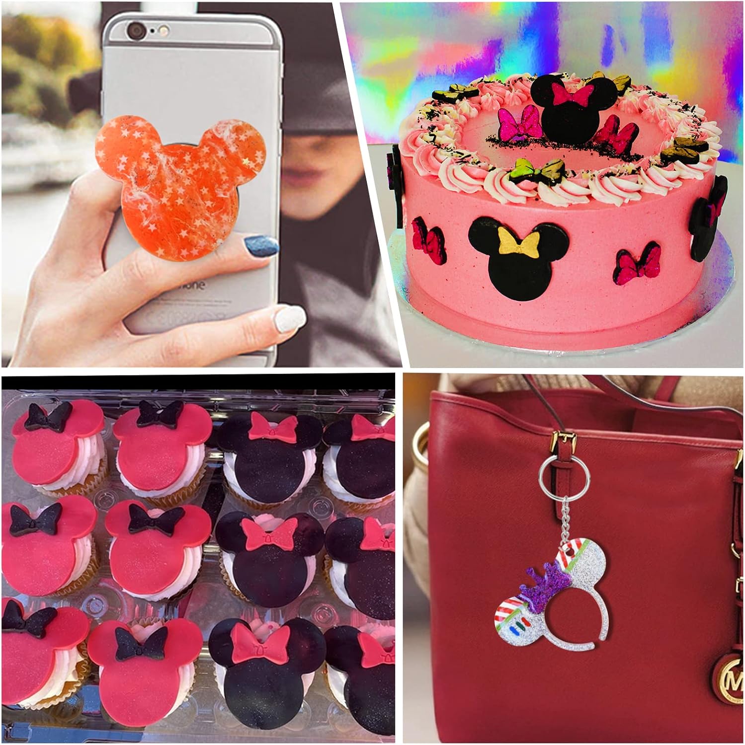 2Pcs Mouse Silicone mold Keychain Resin Mold for Epoxy Casting, Candy Chocolate Fondant Mold with Hole & 20 Pcs Key Rings for DIY Keychain,Desserts,Gum Paste,Pudding,Jelly, Cupcake Decoration