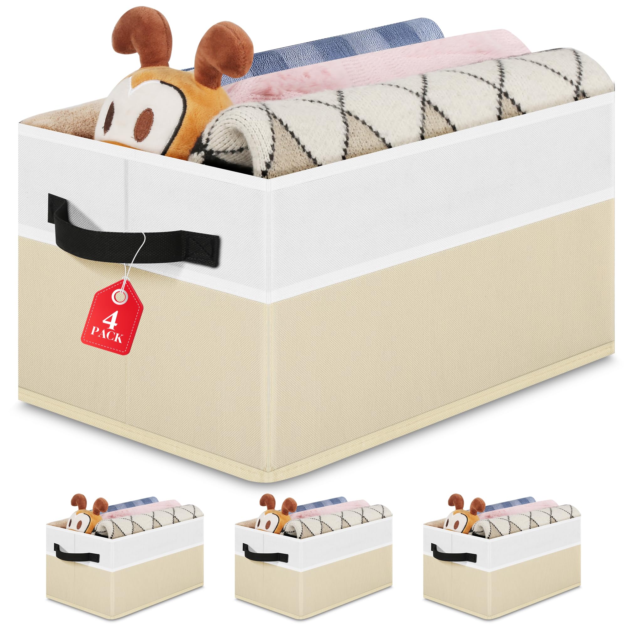 Wrrlors Large Shelf Storage Bins [4 Pack],Decorative Collapsible Storage Basket,Fabric Closet Organizer and Home Storage Cubes with Handles for