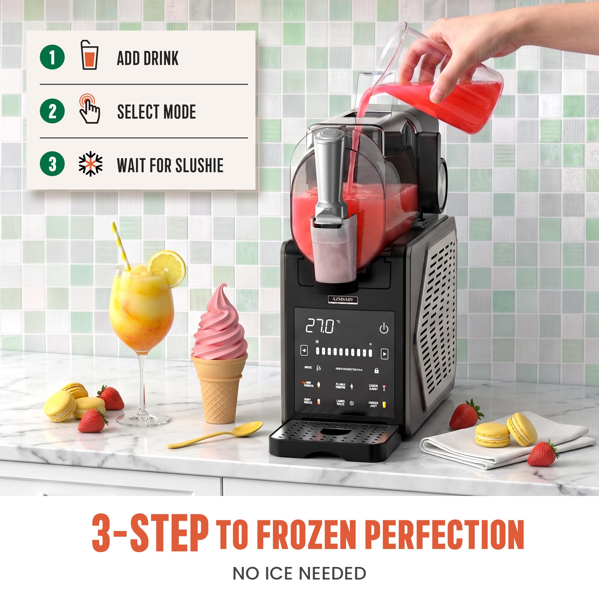 Máquina de granizado – 2,5 L Heladera & Slushie Máquina para el hogar con pantalla LED, 6 programas preestablecidos para helados, frappés, batidos, limpieza automática, no requiere hielo