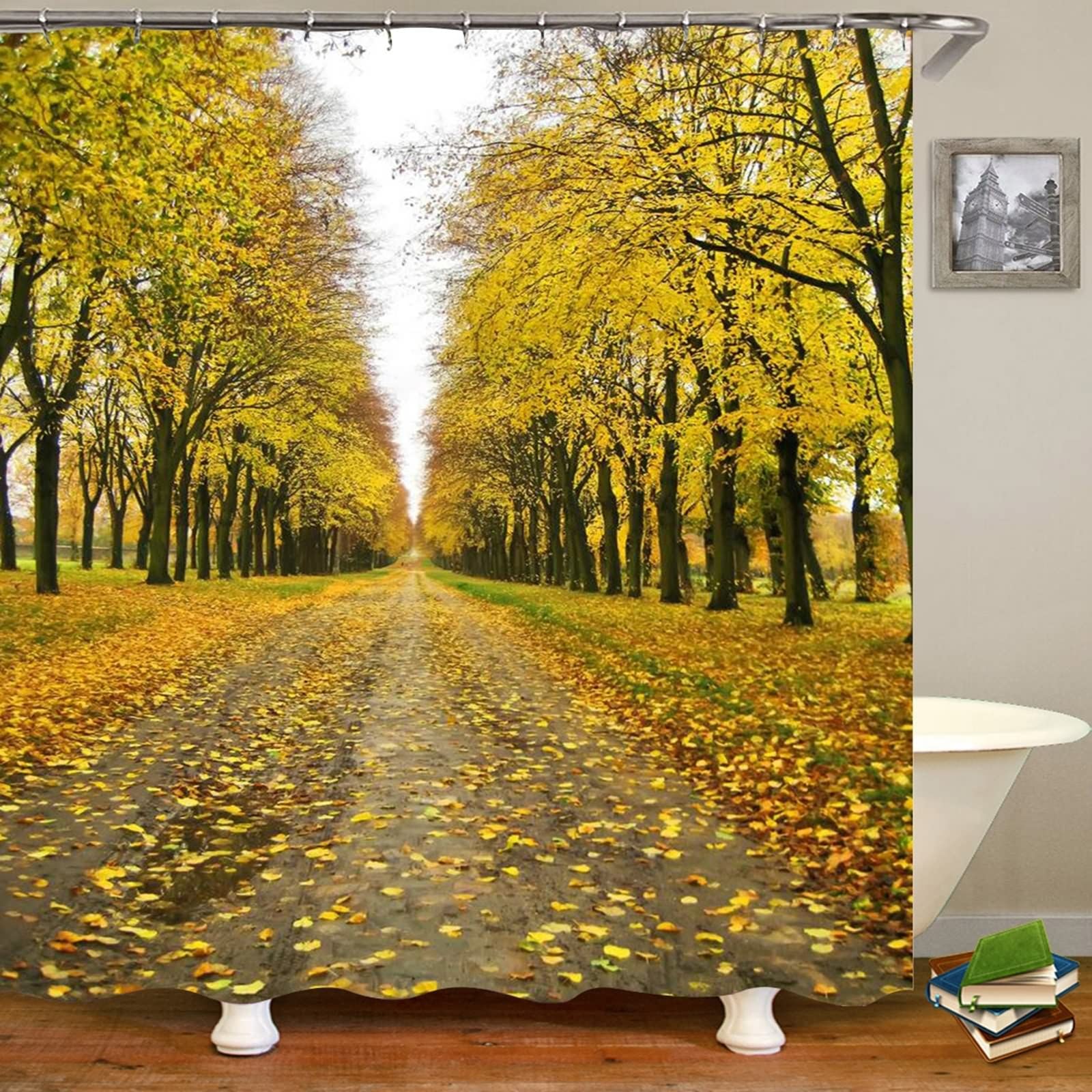 Rideau de douche jaune 165x200 cm en polyester imperméable à motif arbres d automne