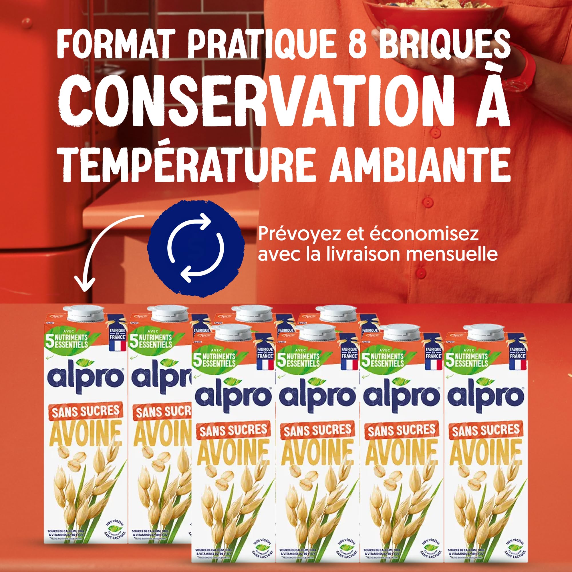 Alpro - Boisson Végétale - Avoine Sans Sucres - 1L - Lot de 8x1L