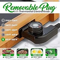 Vista 3 de NutriChef Parrilla de interior sin humo para cocina, parrilla eléctrica antiadherente, bambú desmontable, control de temperatura, perilla