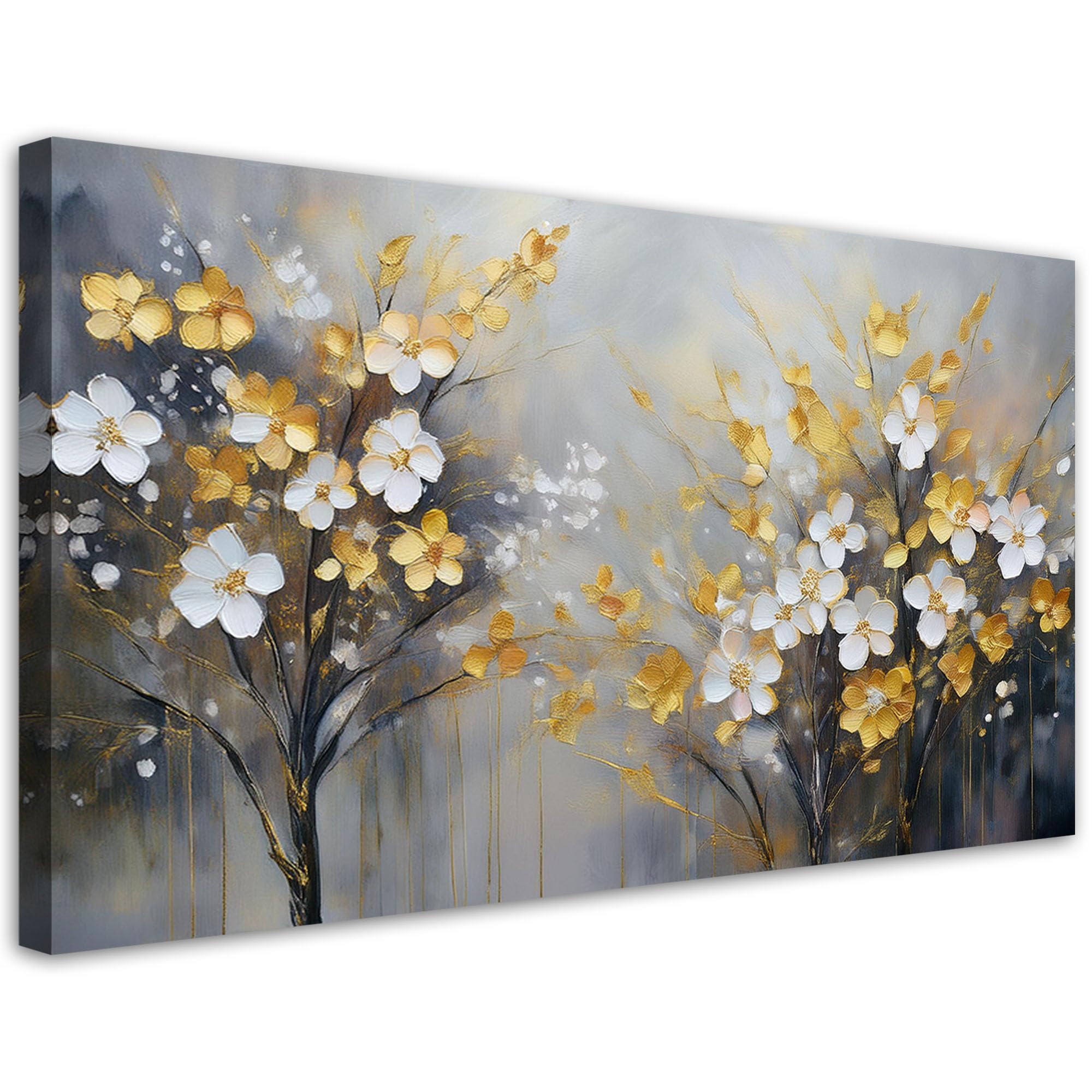 Feeby Stampe Da Parete - Quadri Soggiorno - Albero astratto Fiori Oro - 120x60 cm - Decorazioni Camera Da Letto