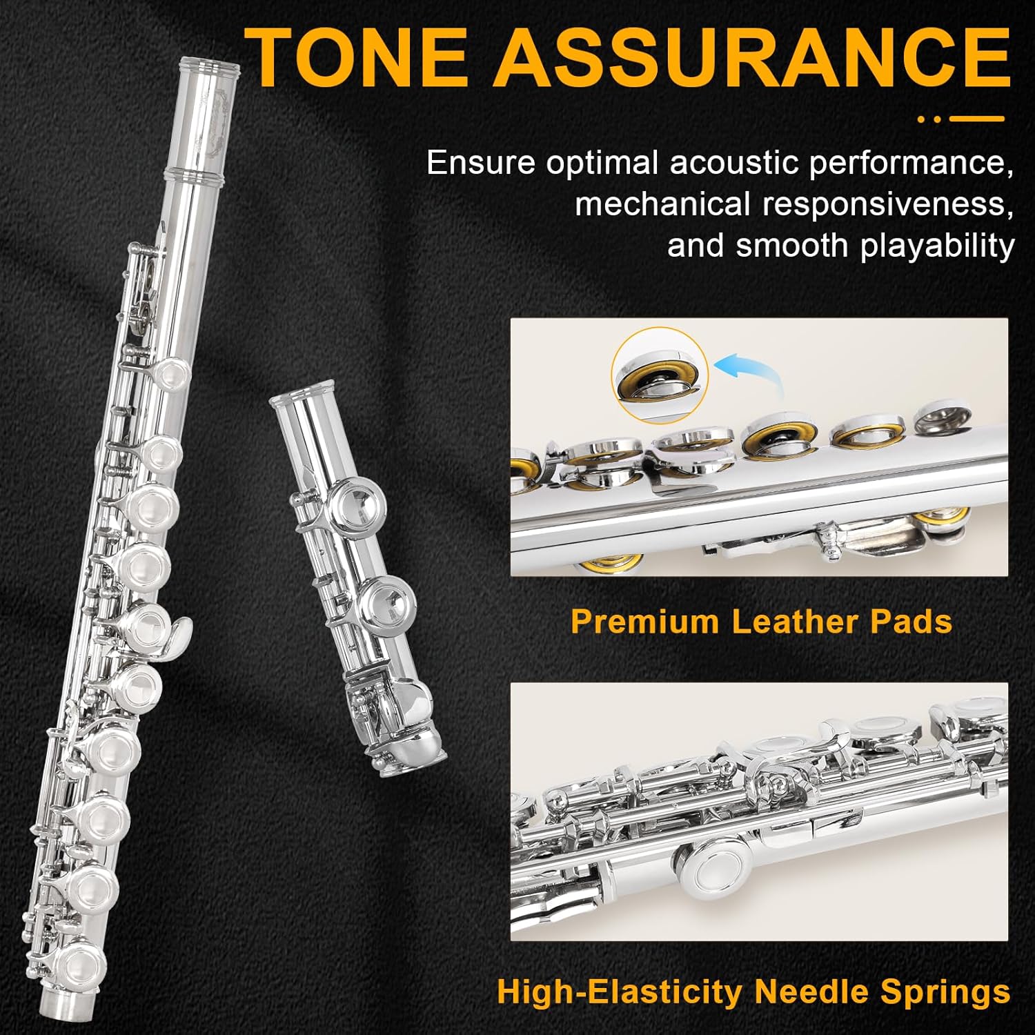 Kmise Closed Hole C Flute, Responsive Flute Instrument, Premium and Durable Flutes with Gig Bag, Collapsible Stand, Beginner's Guide, Cleaning Kit - Effortless for Beginners, Students (Nickel Plated)