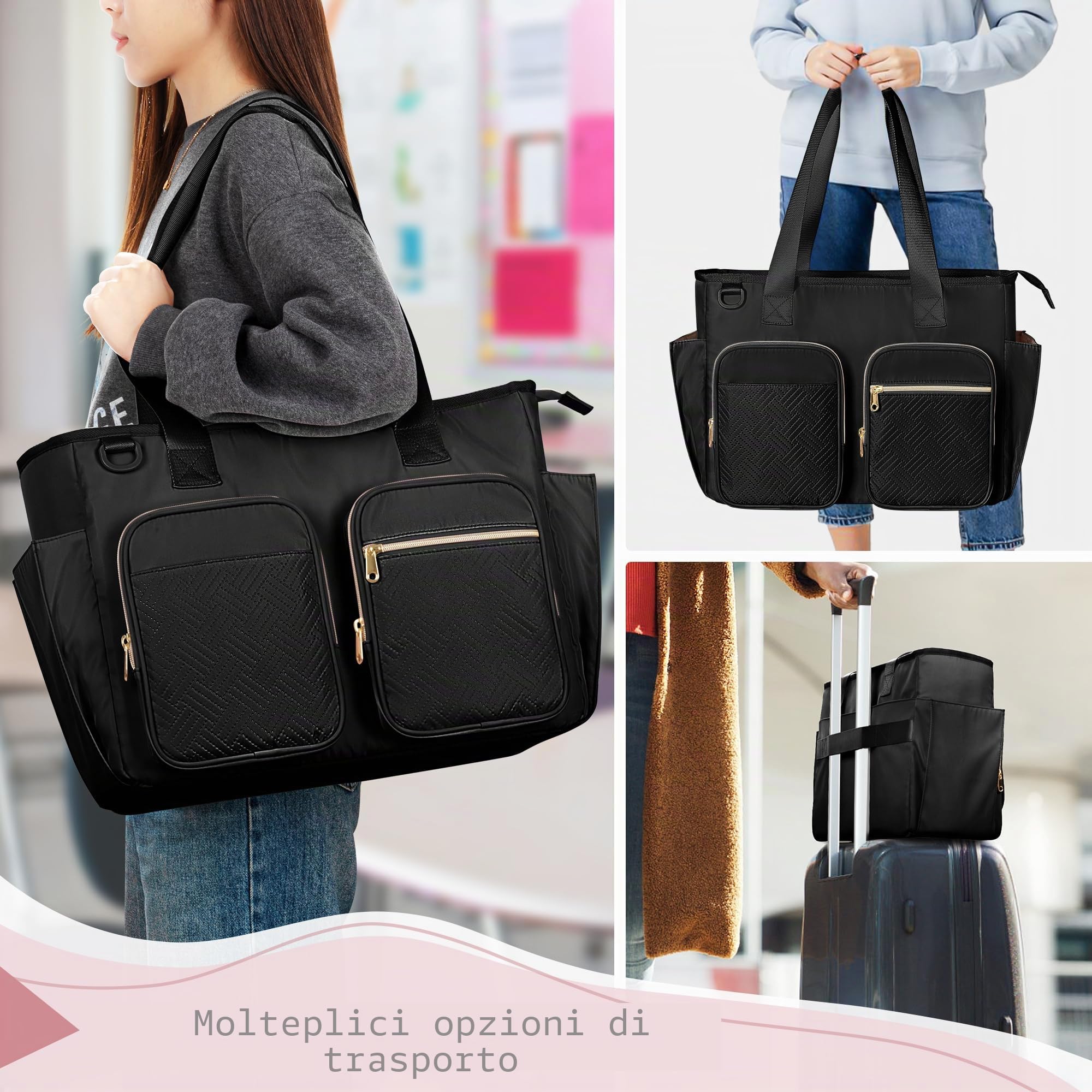 Borsa per Insegnanti con Scomparto per Laptop, Grande per Lavoro Femminile e Forniture, Nera (Borsa Vuota)