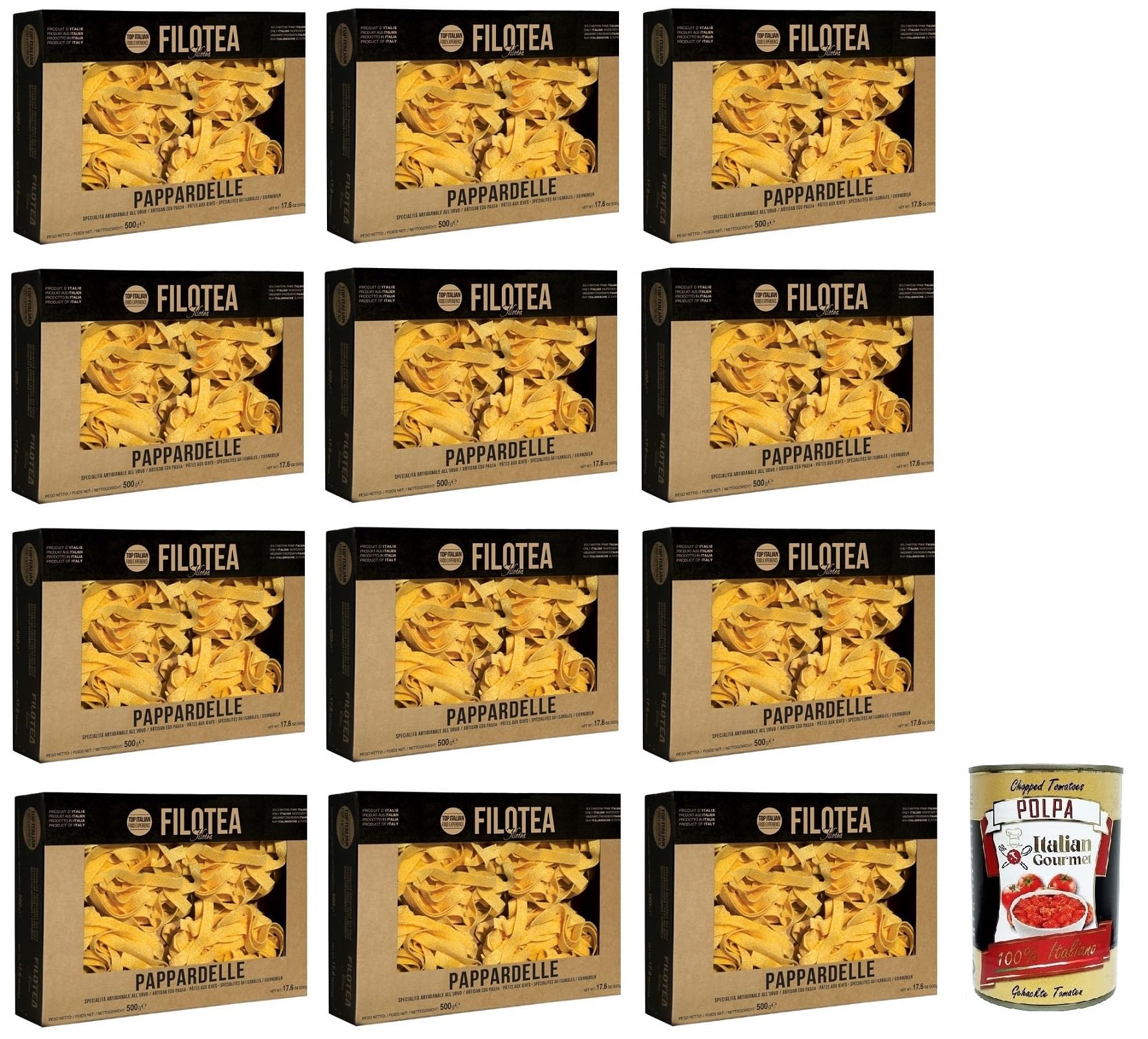 Filotea Pappardelle Pasta all'Uovo - Pasta de huevo (12 unidades, 500 g, lata de 400 g)