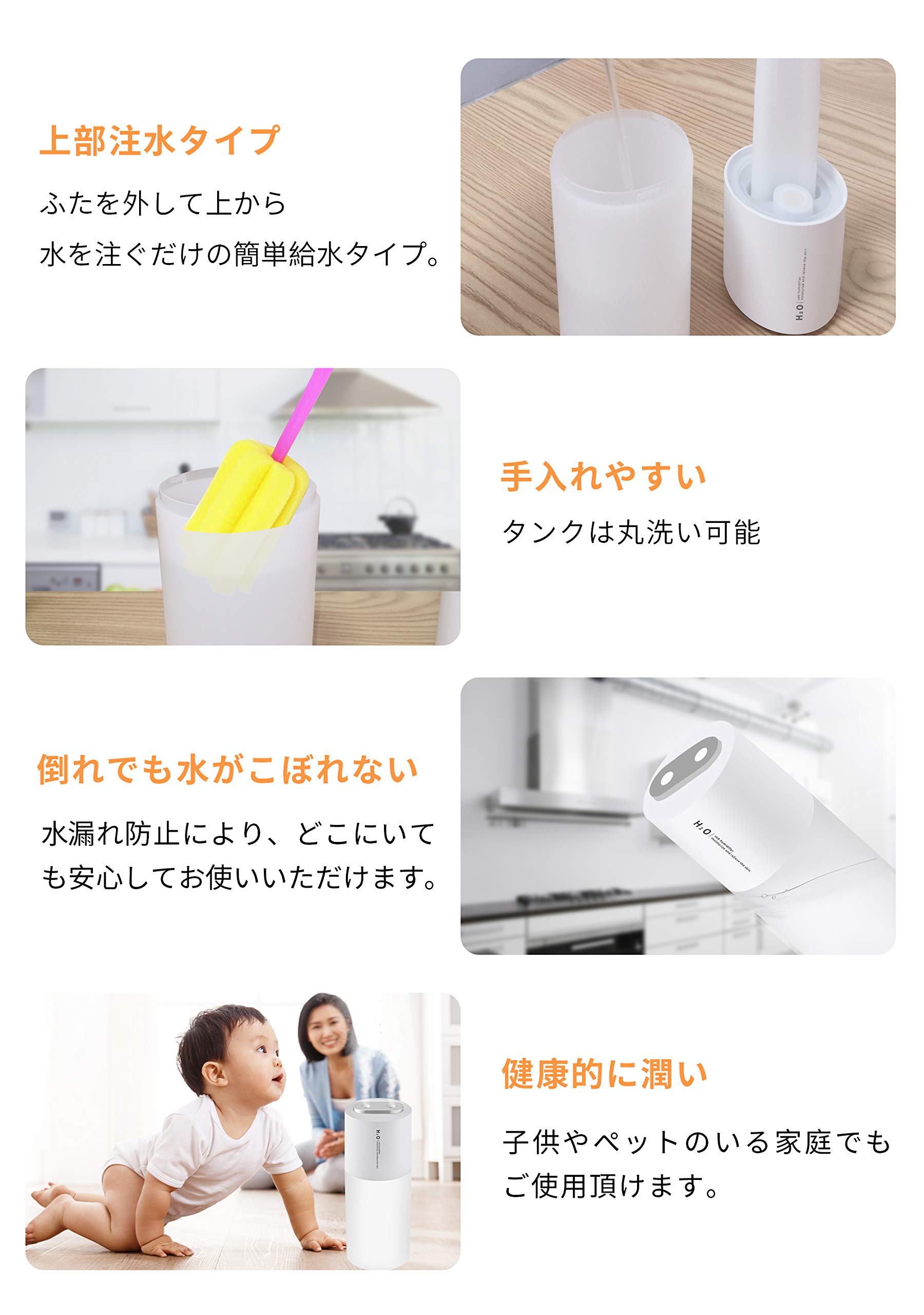 Amazon.co.jp: Sugarman 加湿器 卓上 ダブルノズル 400ml大容量 小型