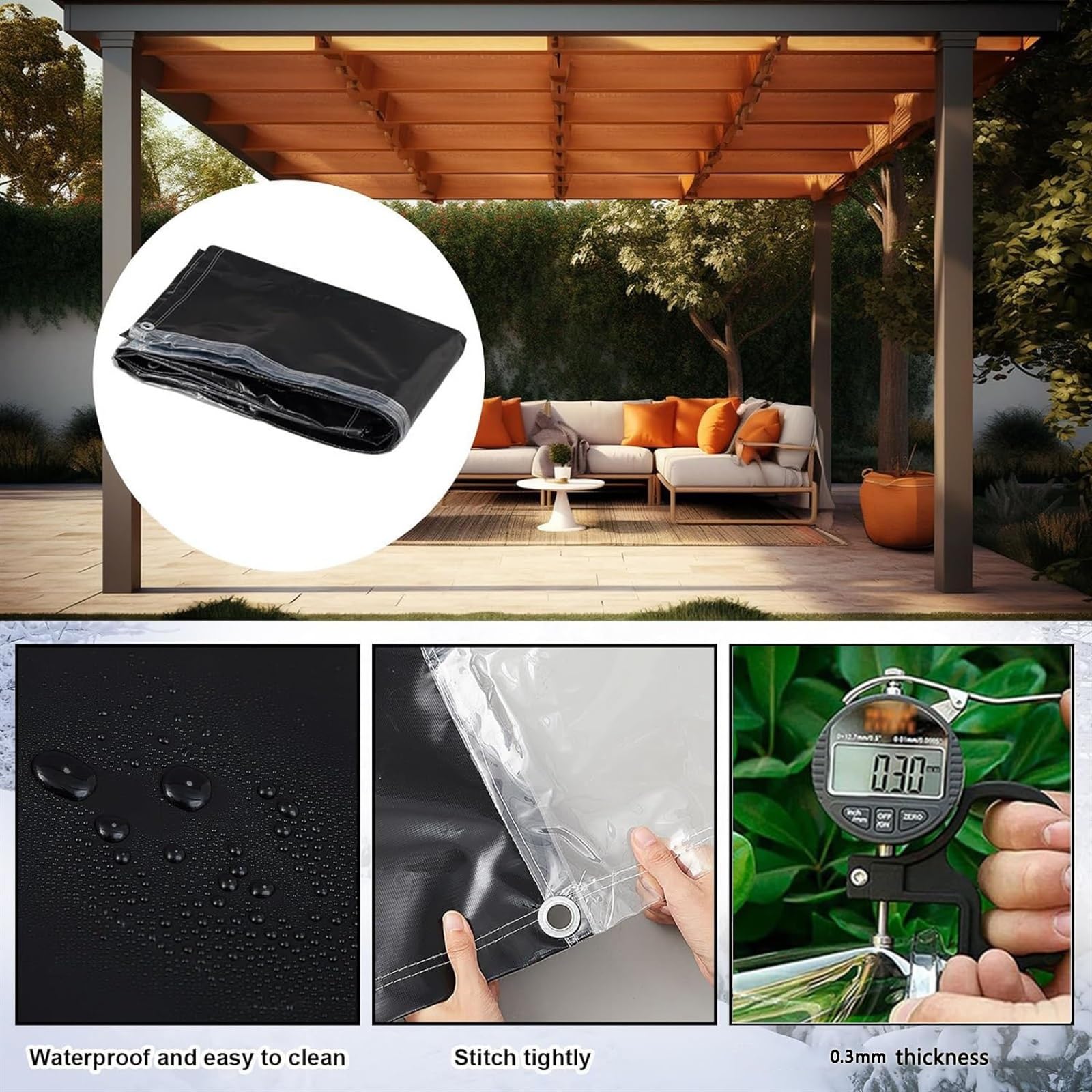 VXHCS Telone in PVC Trasparente, Tende in Tela Cerata con Porta Cerniera, Telone in Plastica Vinilica da 0,3mm, Pannelli Laterali Impermeabili per Gazebo Esterno(2.4x3m/7.9x9.8ft)