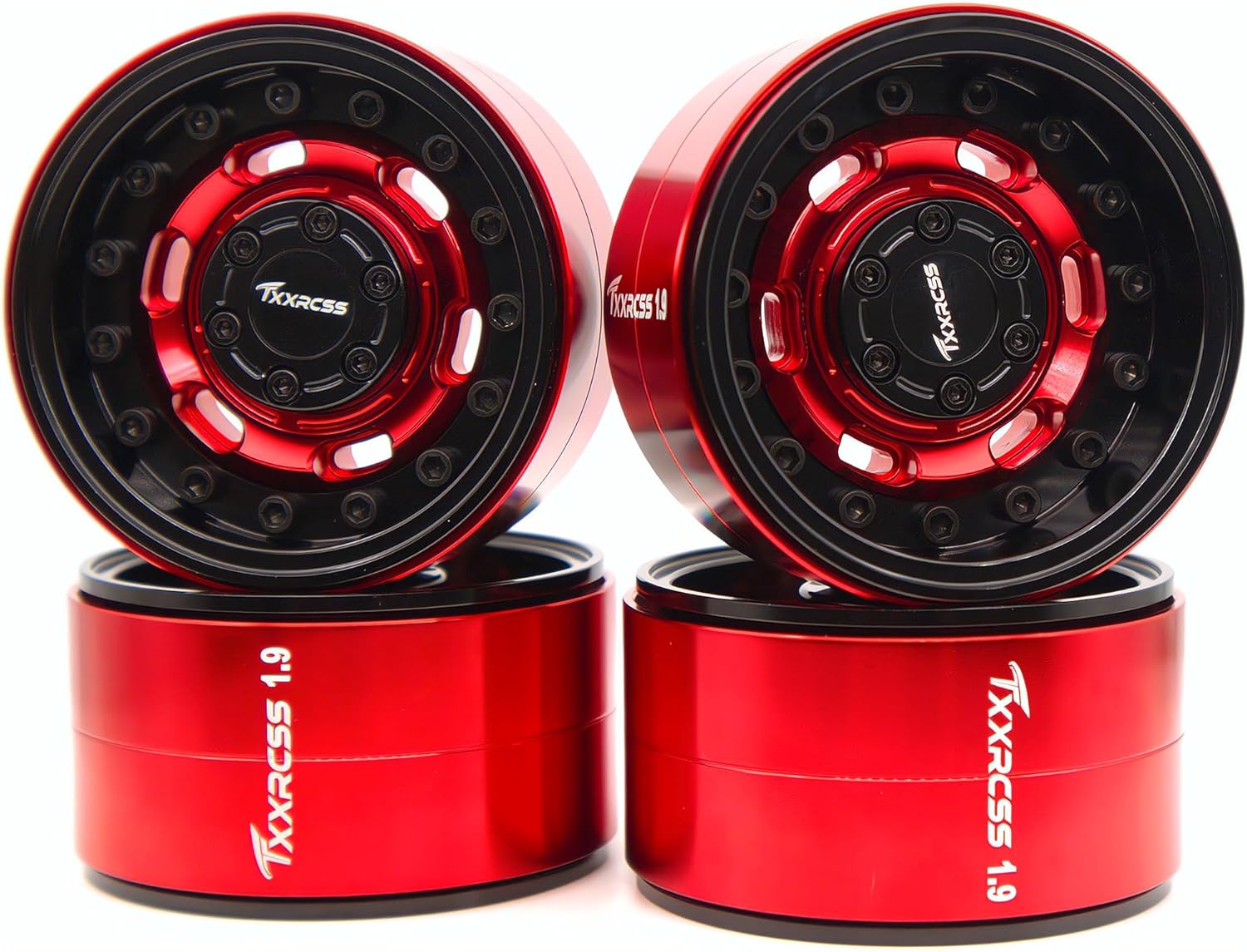 RC 1.9 Beadlock Wheels Adjustable 2 Offsets Rims Hub Aluminum Upgrades for 1/10 RC Crawler Axial SCX10 RR10 Wraith TRX4 TRX-6 XN (Red & Black) XN1909