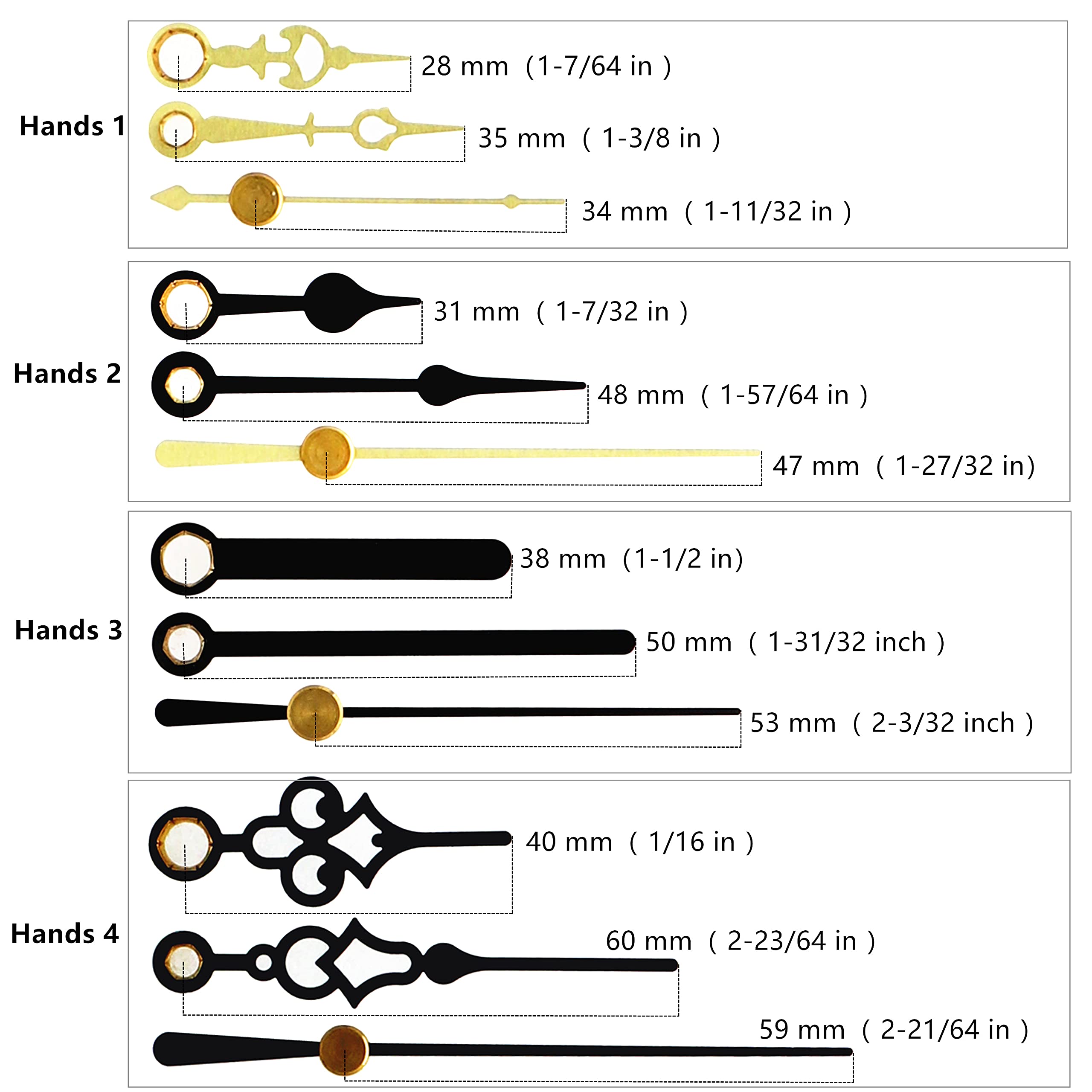YOUNGTOWN 2 Stück geräuschloses Sweep-Uhrwerk mit 4 kleinen Zeigern, Wanduhr zum Selbermachen, Quarz-Mechanismus, batteriebetriebenes Reparaturteil, Ersatzteil, 2,2 cm Gesamtschaftlänge.