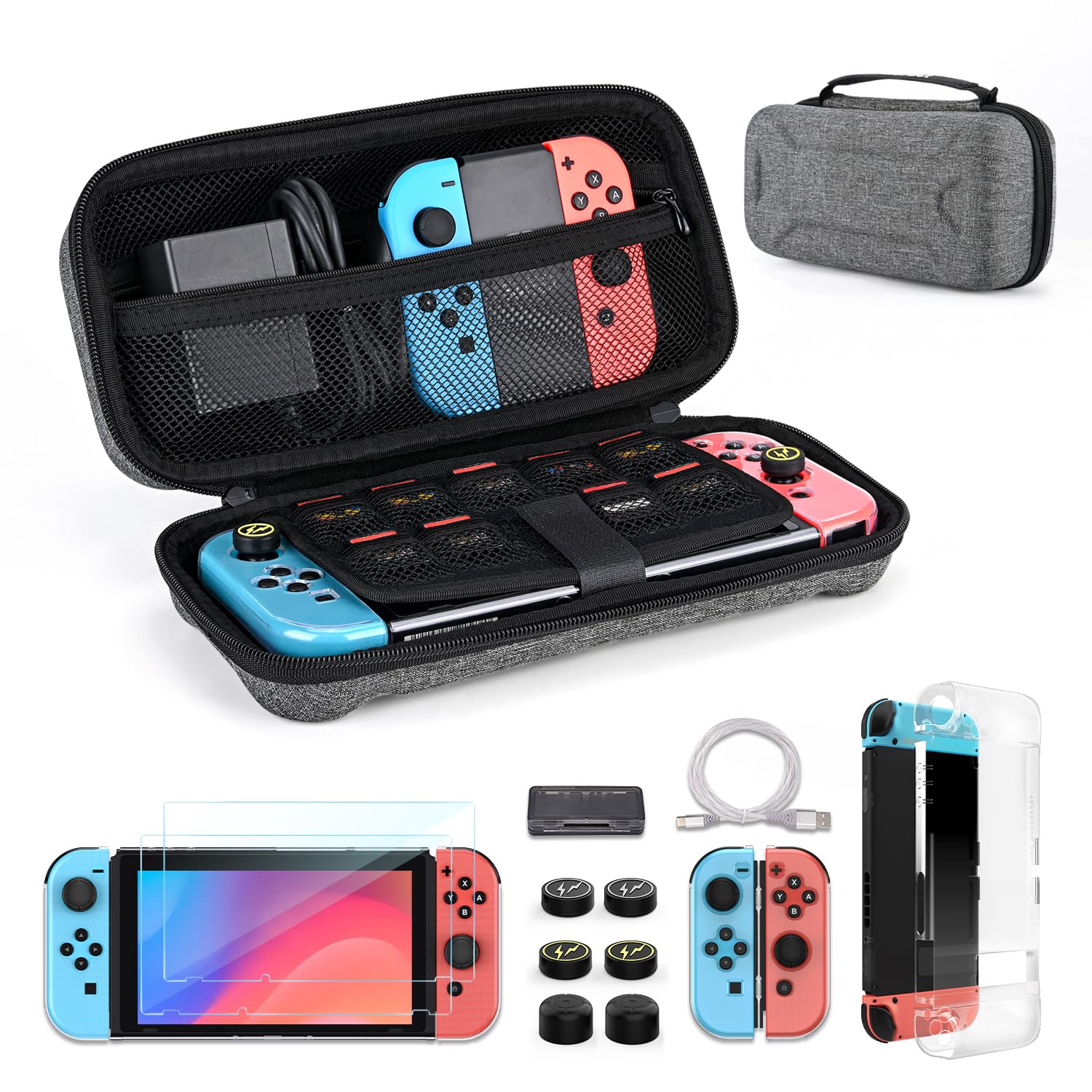 Younik 14-in-1 Switch Case Accessories Bundle, Large Carrying Case for ...