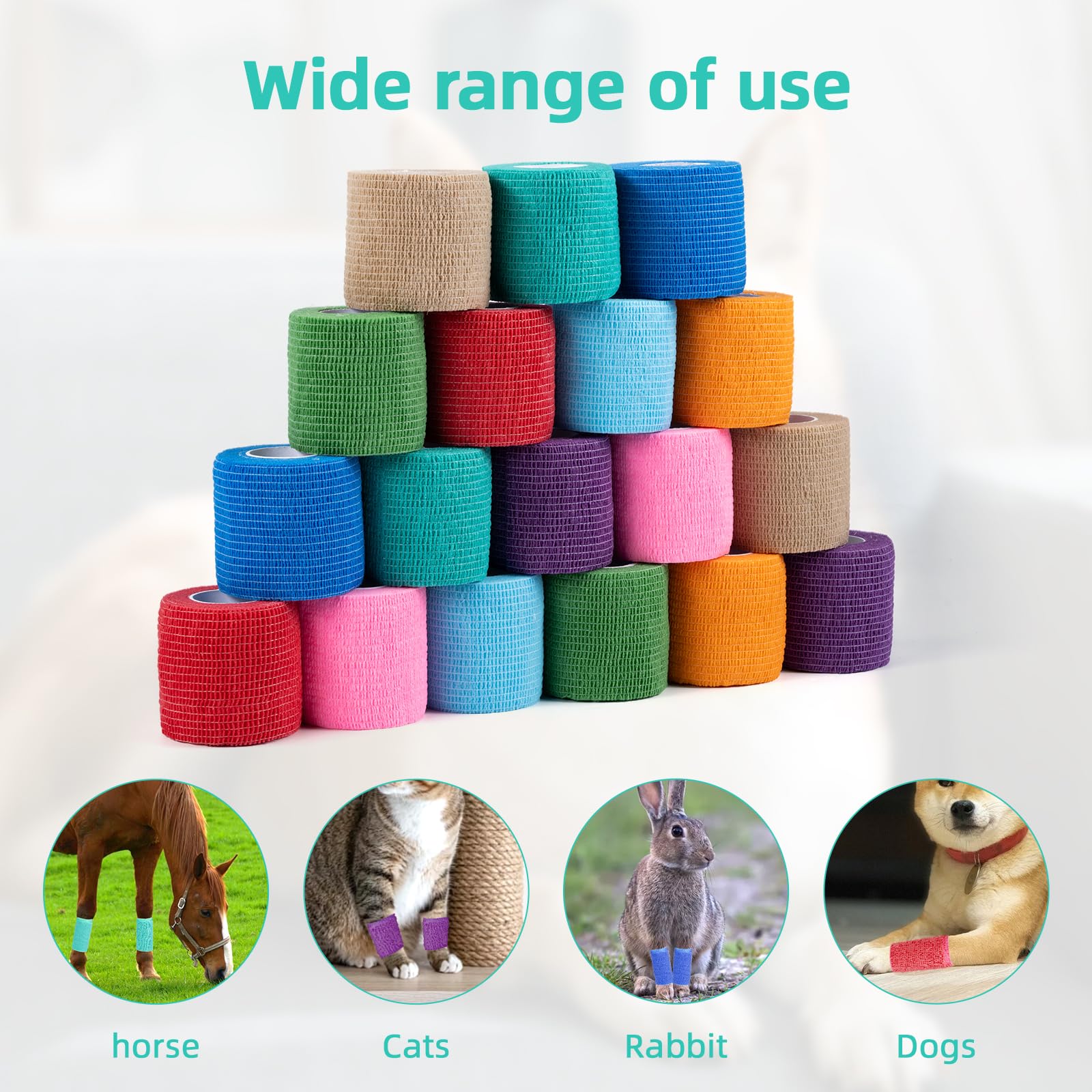 Carehabi Bandage Autoadhésif, 18 Rouleaux 5cm x 4.5m Bande Cohesive Multicolore Bandage Vétérinaire, Bandage Élastique Autocollant pour Les Mains,Les Pieds Genoux