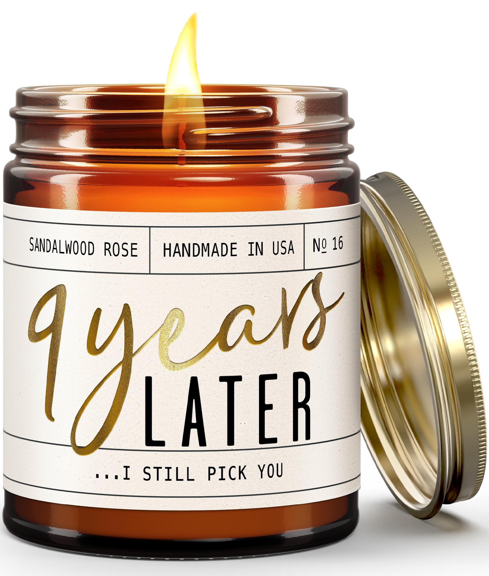 9 Year Anniversary Gifts for Her - '9 Year Later' Candle, w/Sandalwood Rose - infused w/Essential Oils I 9th Anniversary Gift I 9 Year Wedding Anniversary Gifts for Wife/Girlfriend I USA Made