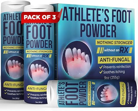 Athletes Foot Powder with Miconazole Nitrate 2% & Tea Tree Oil | Relieves Itchy, Burning Feet & Controls Odor | Athletes Foot Treatment Helps Prevent Fungus & Reinfection | 3 oz Pack of 3
