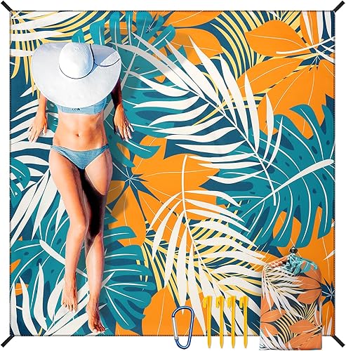 Miniatura 41 de Manta de playa impermeable a prueba de arena, extra grande, 79 x 83 pulgadas, 120 x 108 pulgadas, para 1-8 adultos, de secado rápido, duradera