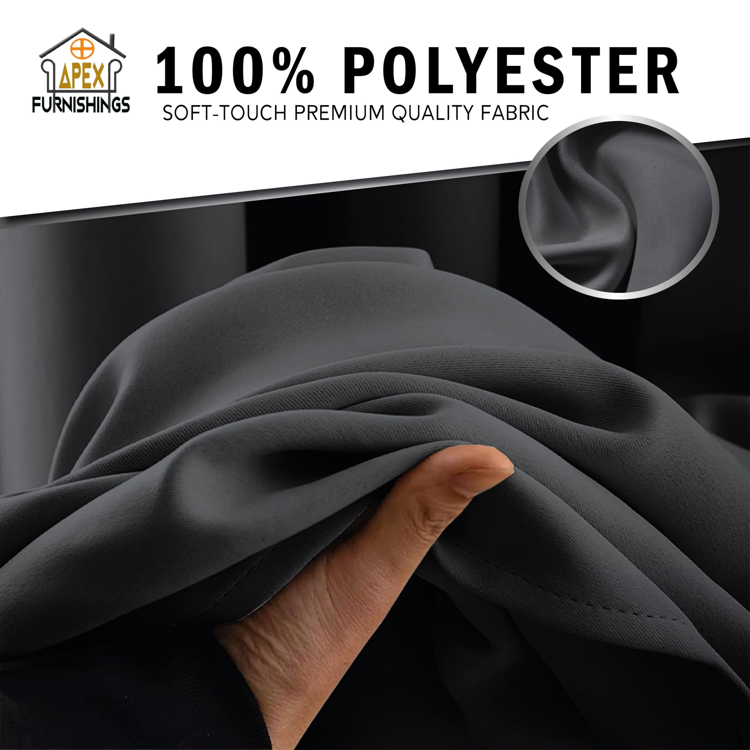 APEX FURNISHINGS Charcoal Blackout Curtains for Bedroom 54 Inch Drop Thermal Insulated Eyelet Curtains & Drapes for Window Treatment & Living Room - Image 2