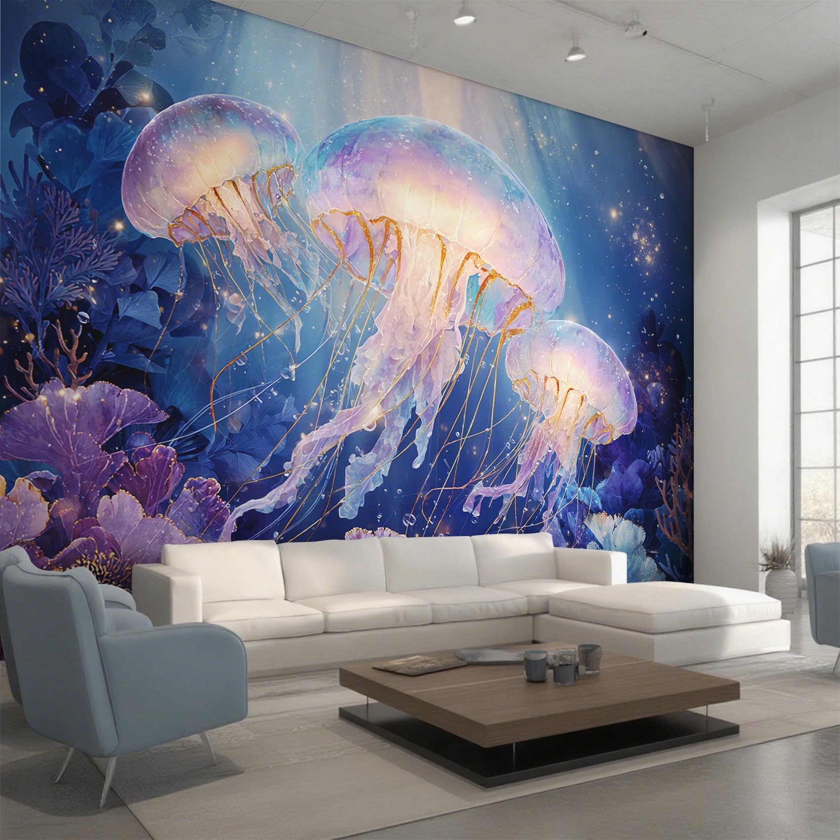 Papier Peint Intissé Méduse Panoramique Sous-Marin pour Salon 200x140 cm Y&W41