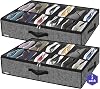 Onlyeasy Sturdy Under Bed Shoe Storage Solution Organizer For Closet Fit 16x2 Pairs, Underbed Shoes Container Bags with Reinforced Handles, Breathable, Linen-like Black, MXAUBS16P2