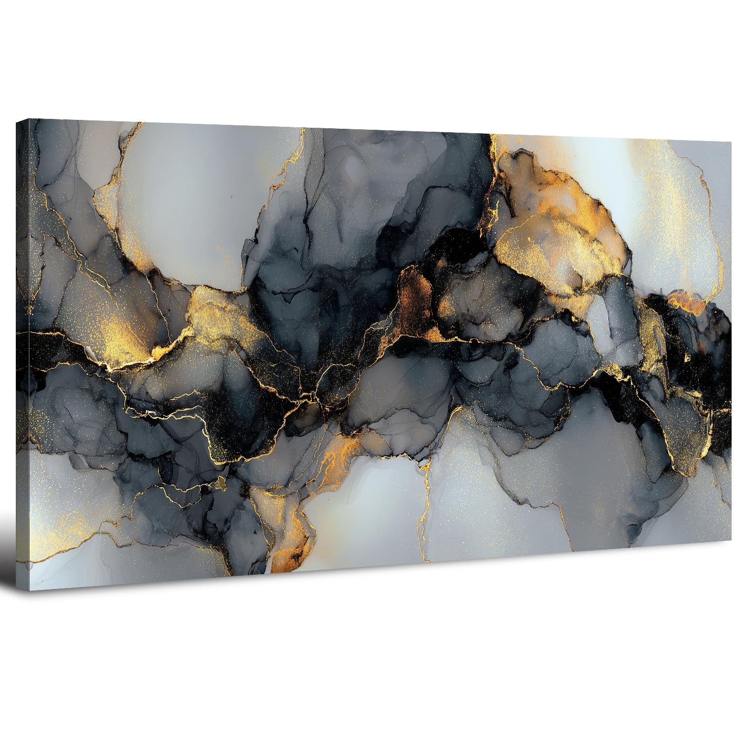 AIYISU Black and Gold Abstract Canvas Wall Art Modern Marble Textured Wall Decor Abstract Luxury Fluid Wall Pictures Watercolor Neutral Artwork for Living Room Bedroom Office Home Decoration 20x40in — image 1