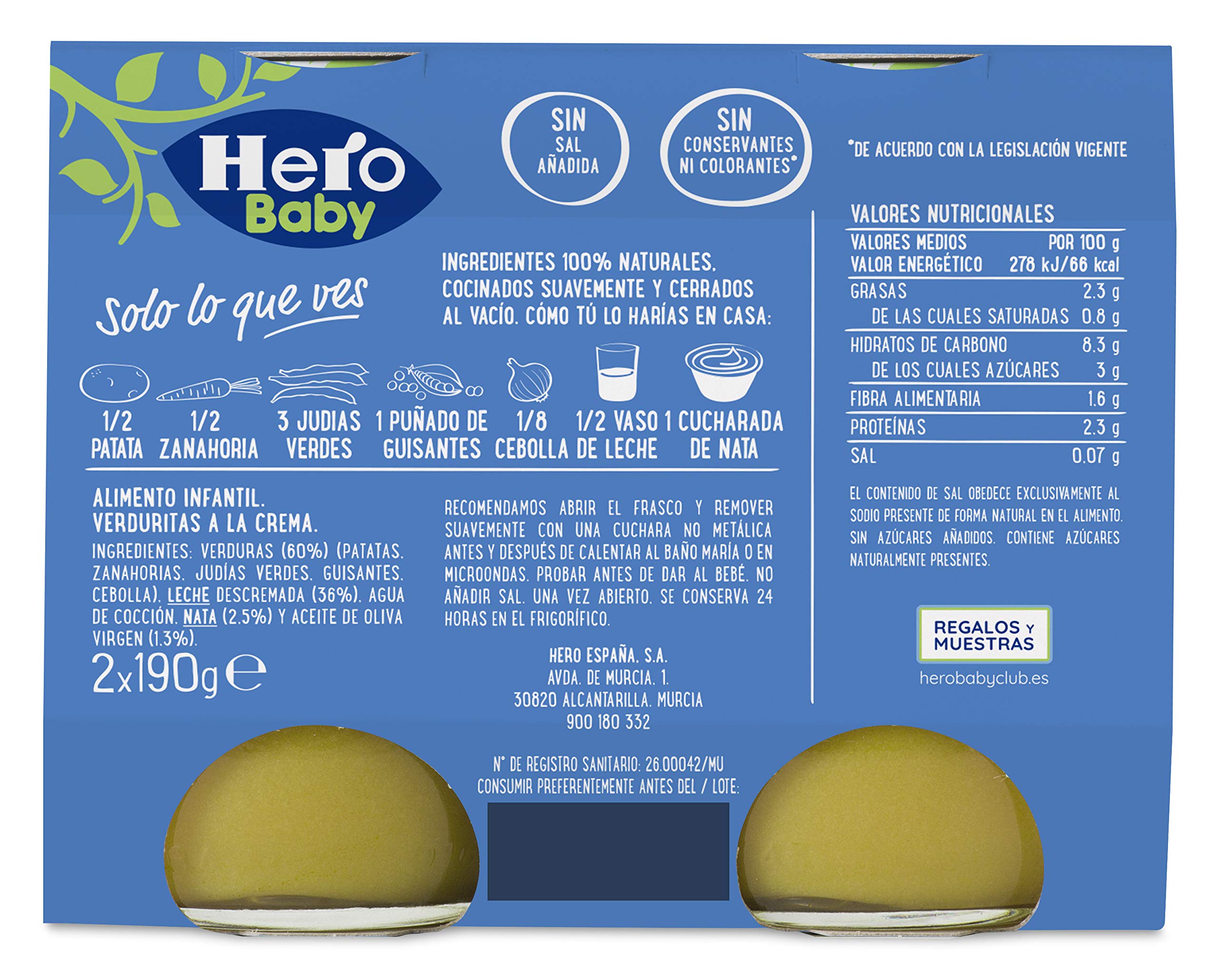 Hero Baby Buenas Noches Verduras a la Crema Pack de 2 x 190 g