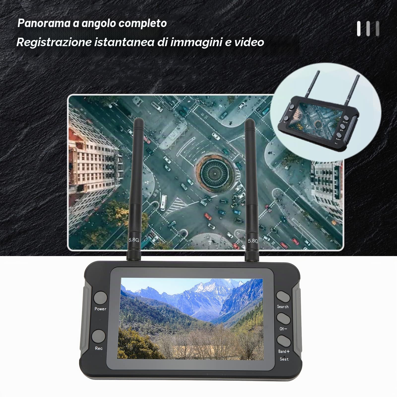 Per Monitor Ricevitore FPV, 4.3 Pollici 5803D 5.8GHz 40CH DVR Funzione 30 Fotogrammi Schermo di Visualizzazione Drone RC Rapporto di Visualizzazione 16:9 per Monitor FPV con Ricerca Automatica per Qua