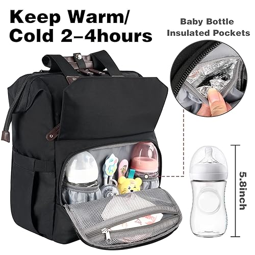 Miniatura 3 de Jiefeike Mochila para pañales para niñas, mochila de viaje para papá, mamá, bebé, niños, bolsillos aislados, bolsas de pañales portátiles con puerto