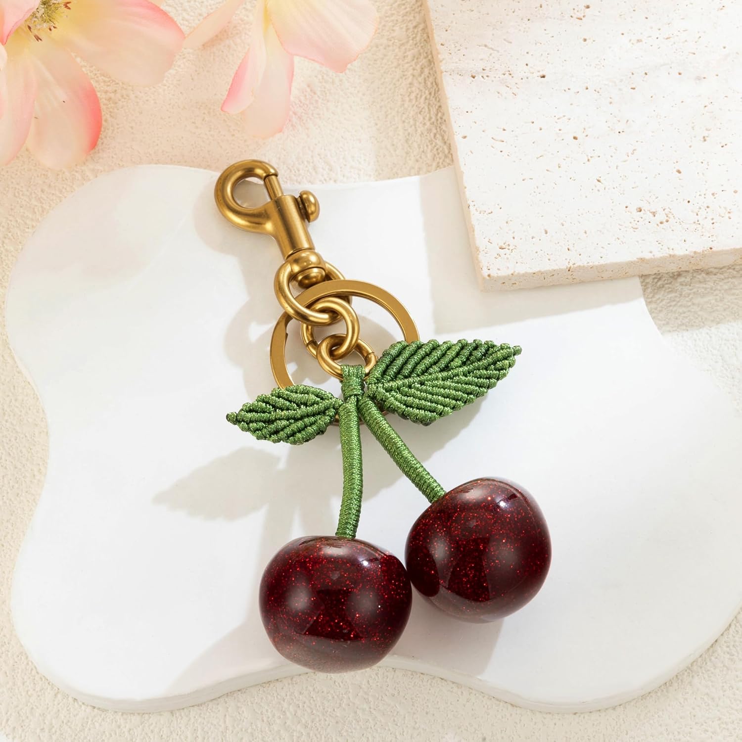 XGALBLA Cute Cherry Keychain for Women Bag Charm Purse Handmade Woven Rope Cherry Keychain - Car keyrings handbags - Fashion enthusiasts - Image 3