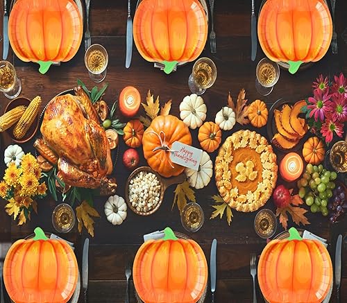 Miniatura 11 de 25 platos de papel de calabaza de otoño, platos desechables para fiesta de cosecha de otoño, platos de cena naranja para Acción de Gracias
