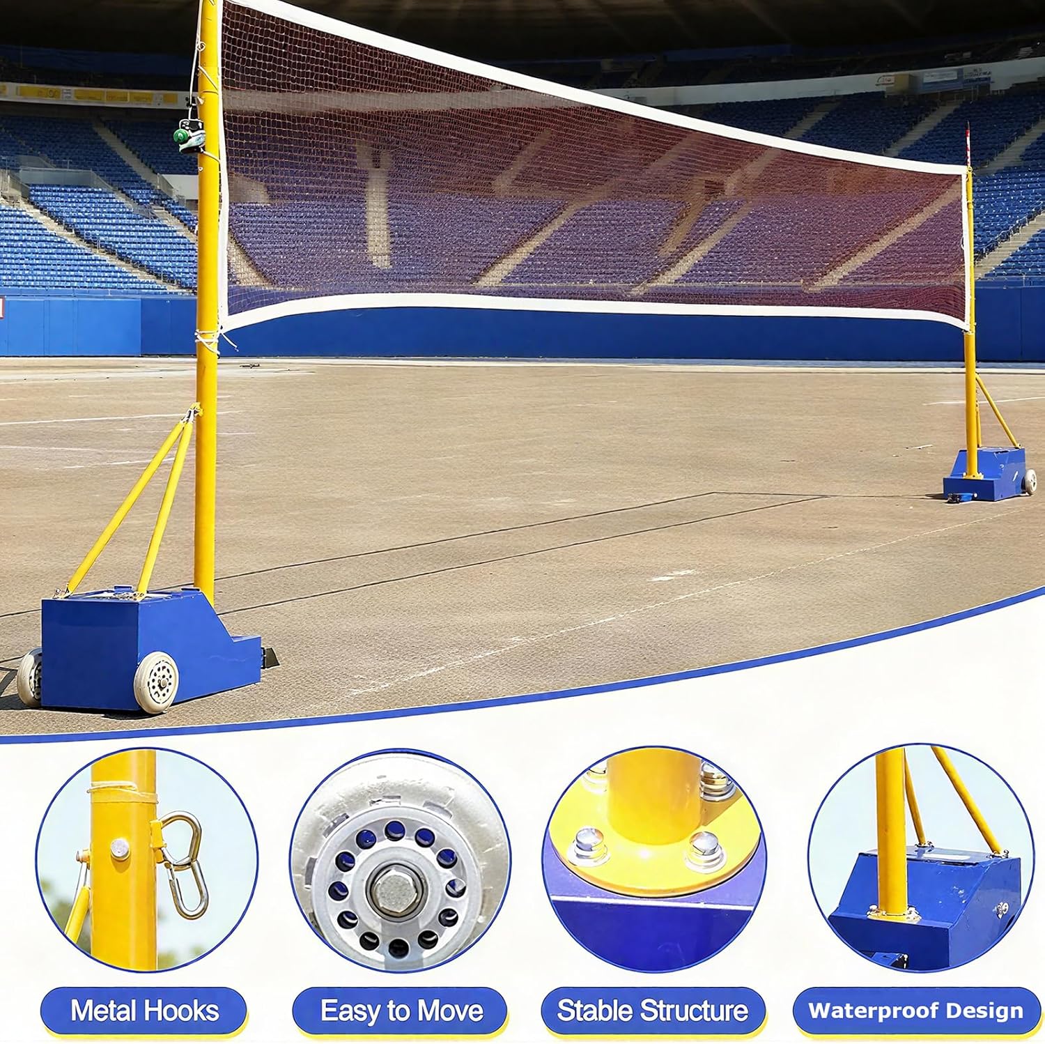 Volleyball/Badminton Poles, Heavy Duty Volleyball Net with Poles, Adjustable Heights of 5ft-6.8ft with Wheels, for Backyard Outdoor School Gym