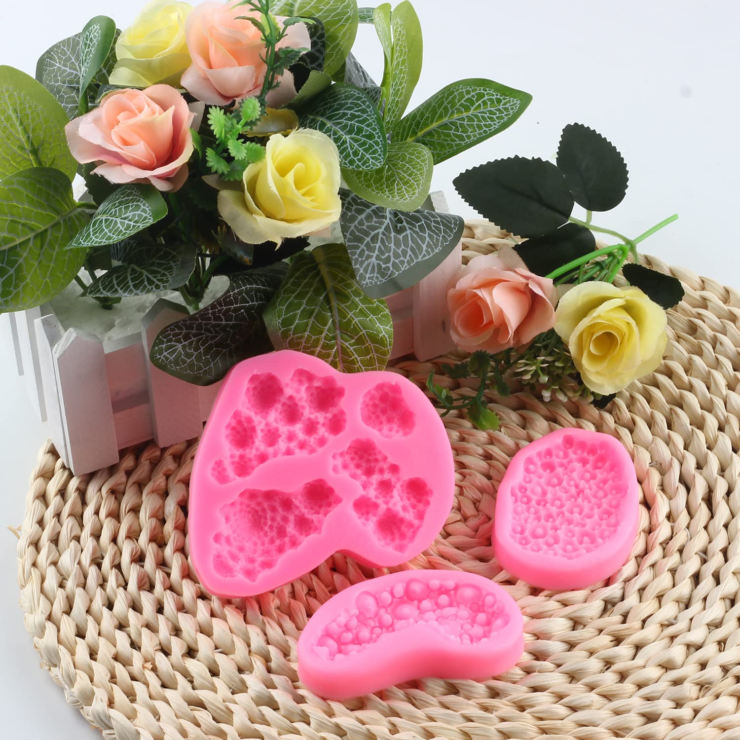 Mujiang Juego de 3 moldes de silicona para fondant de chocolate y coral marino para decoración de pasteles, hornear, caramelo, arcilla