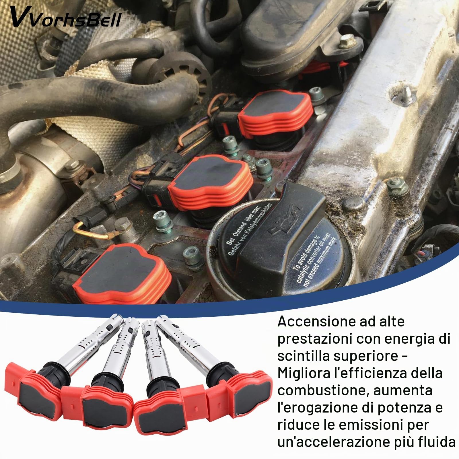 Bobina di accensione per Audi A4 A5 R8 2.0T e VW Golf GTI MK6 2.0T High Energy, alloggiamento in metallo, resistente alle vibrazioni, confezione da 4 pezzi