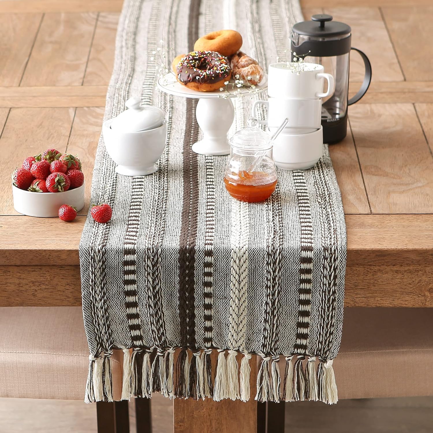 Premium Cotton Designer Table Runner -14x72 Inches (Brown), Elegant Décor for Dining Tables Center Table, Console, Events
