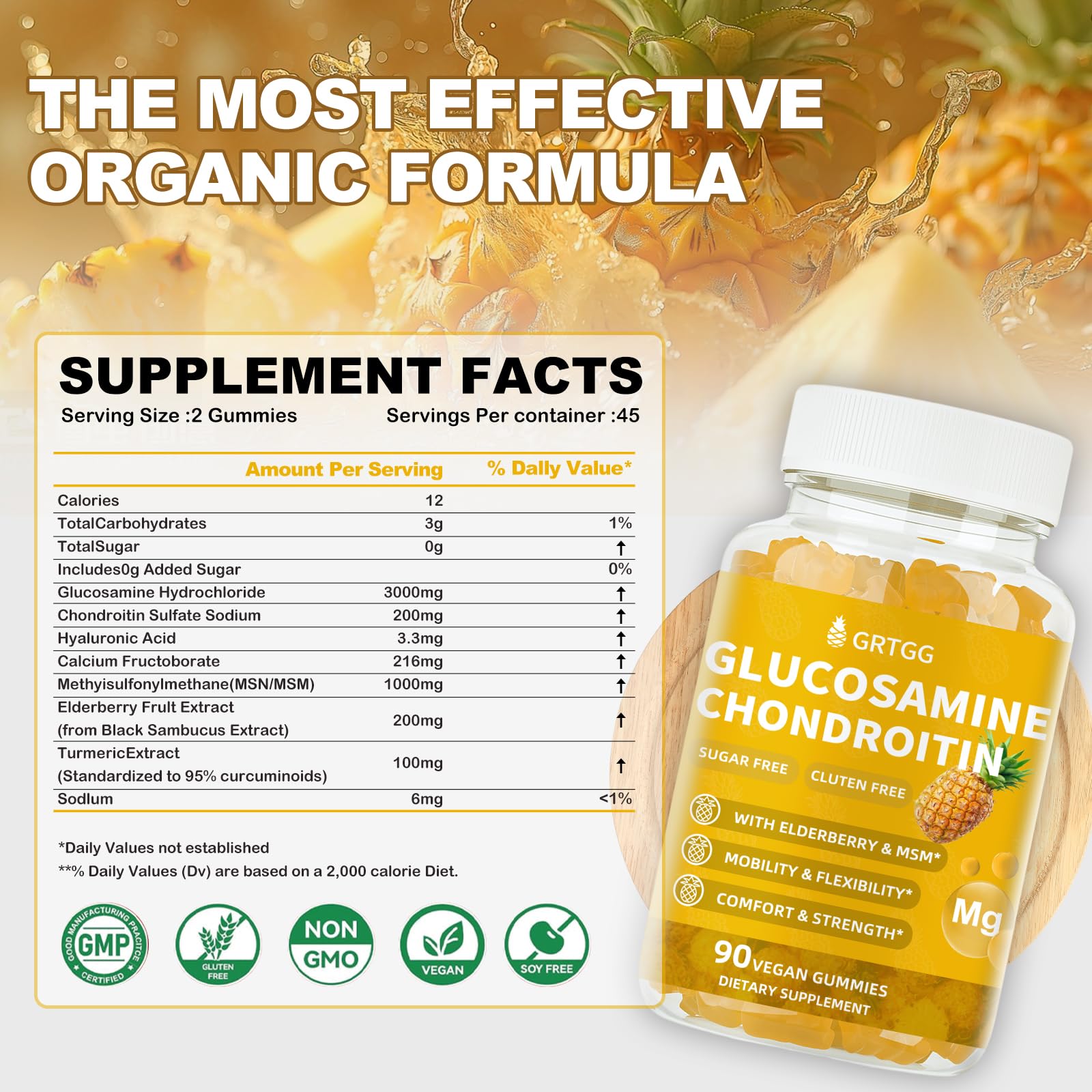 Glucosamine Chondroitin Gummies with MSM & Elderberry Extra Strength 3000MG - Joint Support, Antioxidant Immune Support Supplement for Adults, Men & Women - 90 Pineapple Gummies — Amazon image 5