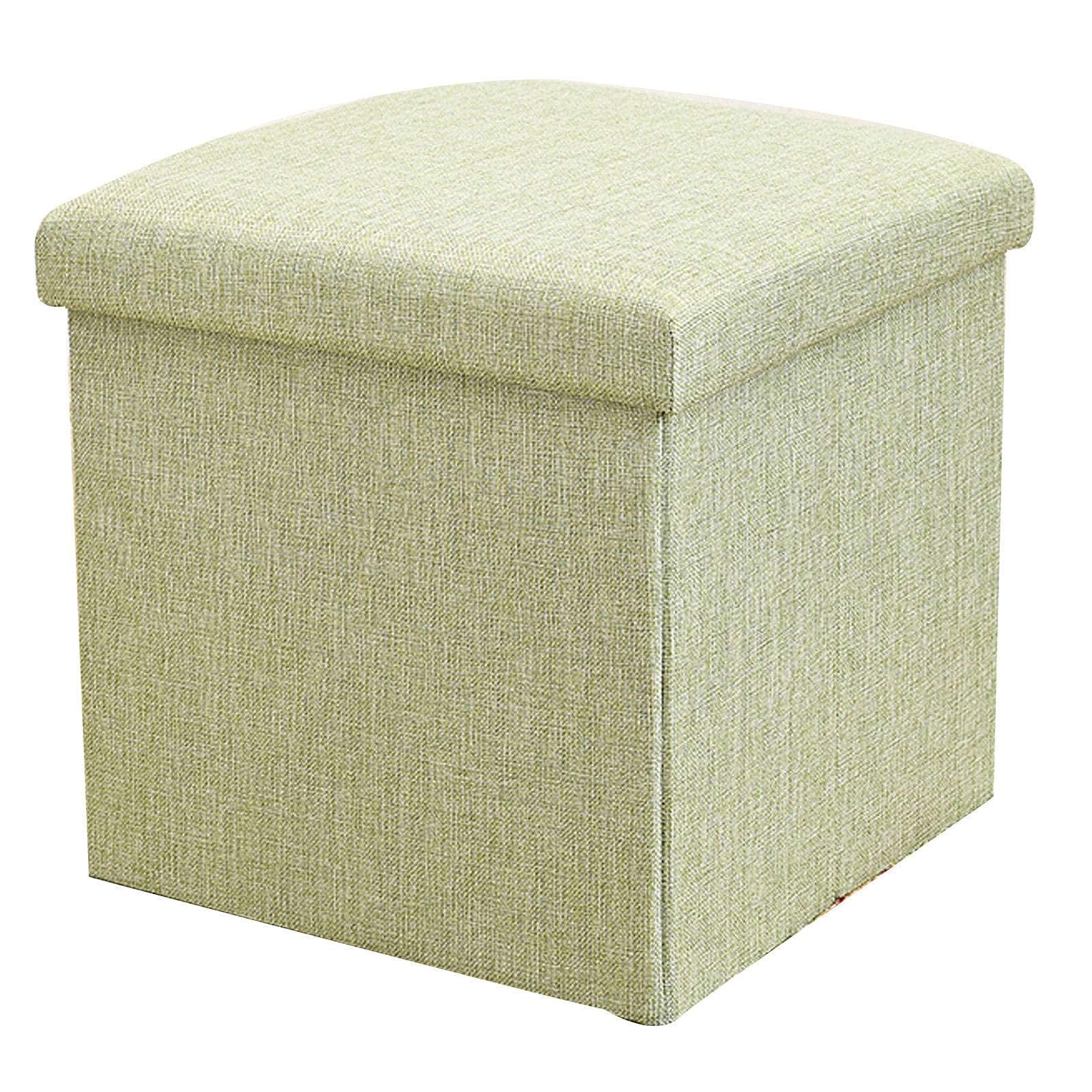 Ottoman Cube Pliant Vert 38cm, Coffre à Jouets et Tabouret Repose-Pieds en Lin pour Salon