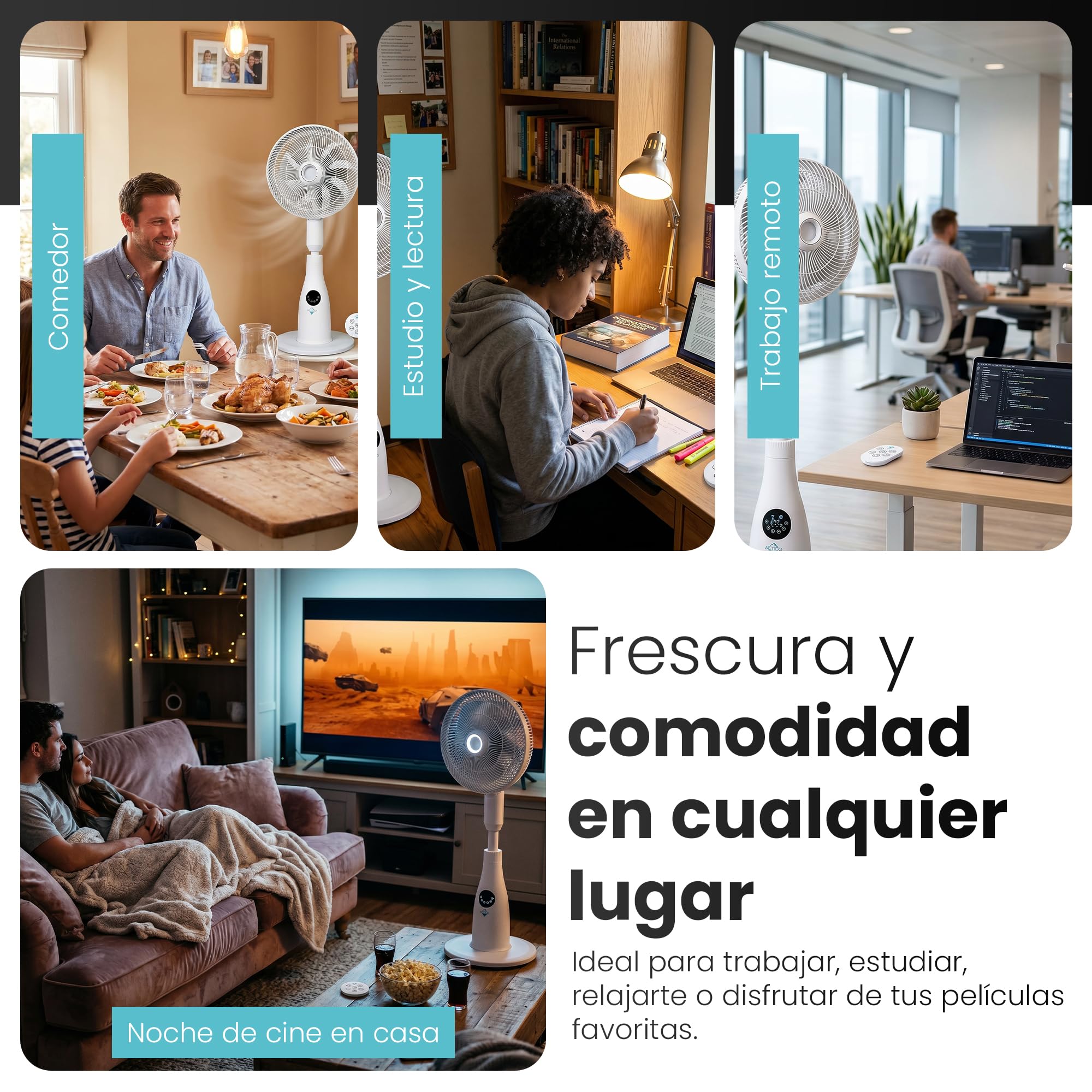 Sytech Ventilador de Pie con Nebulización de Agua ARTICO 80W-7 Velocidades, Depósito 2L, Temporizador 24h, Mando a Distancia, 8 Aspas