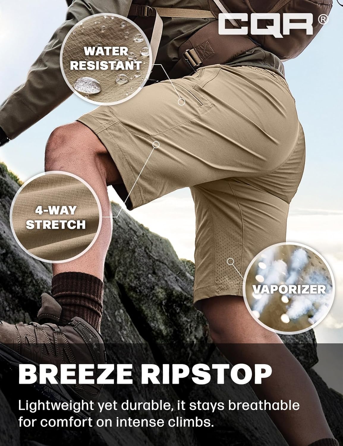 CQR Men's Quick Dry Stretch Hiking Cargo Shorts, Lightweight Water Resistant Tactical Casual, Golf & Outdoor with Pockets - Image 6