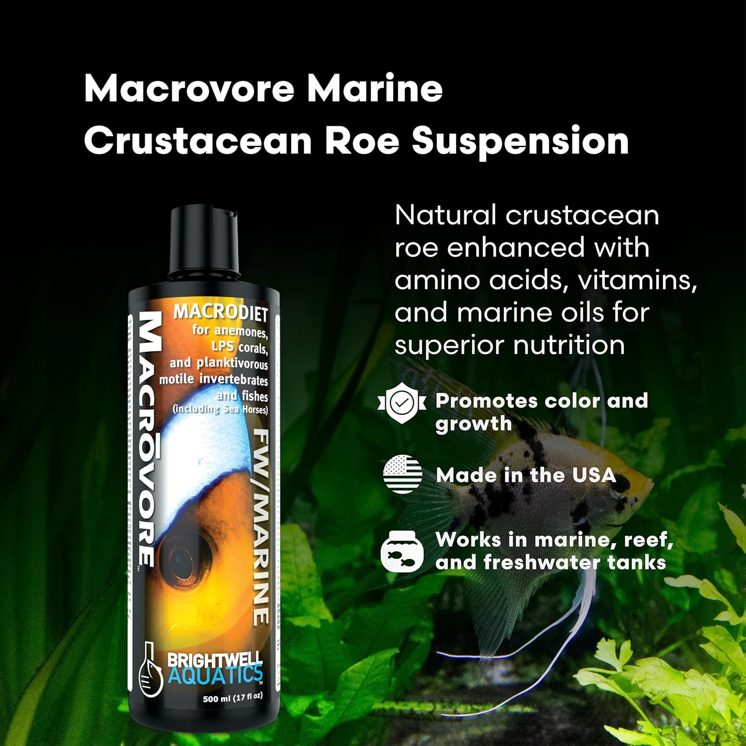 Brightwell Aquatics Macrōvore Marine Crustacean Roe for Corals Anemones Fish Enriched with Amino Acids Omega-3 for Color Health Feeding in Aquariums, 2L